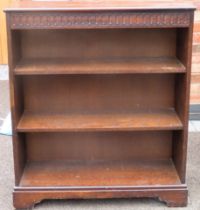 Priory style oak open bookshelves. Approx. 98cm H x 84cm W x 30cm D Reasonable used condition,