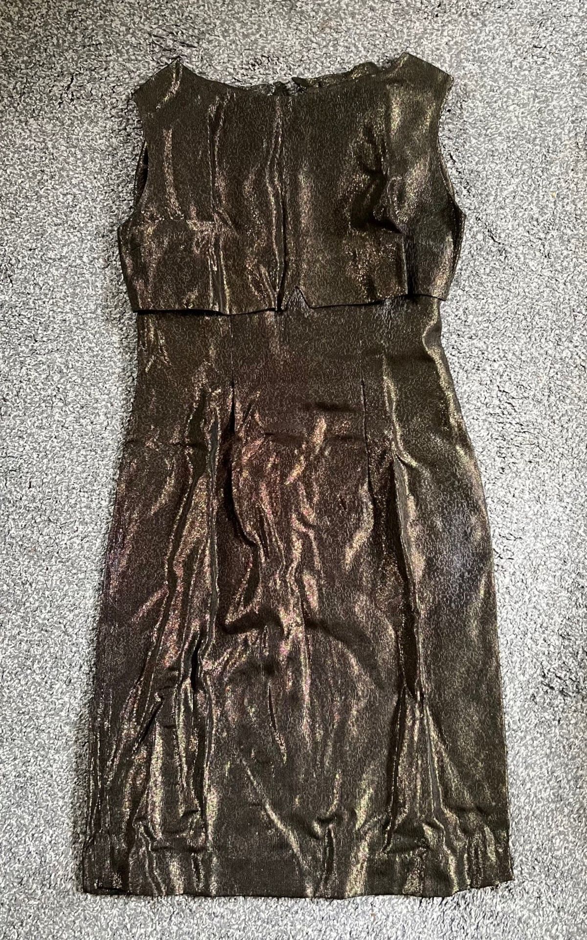 METALLIC COCKTAIL DRESS, SIZE 10/12, BUTTON BACK FEATURE, 'SUSAN HART' LONDON