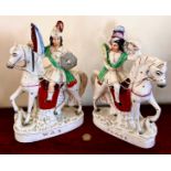 PAIR OF STAFFORDSHIRE 19th CENTURY 'WAR & PEACE' CERAMIC FIGURES, APPROX 29cm HIGH