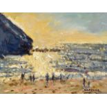 KEITH GARDNER RCA, OIL ON BOARD, 'EVENING SUN PORTREATH, CORNWALL', APPROX 15 x 20cm