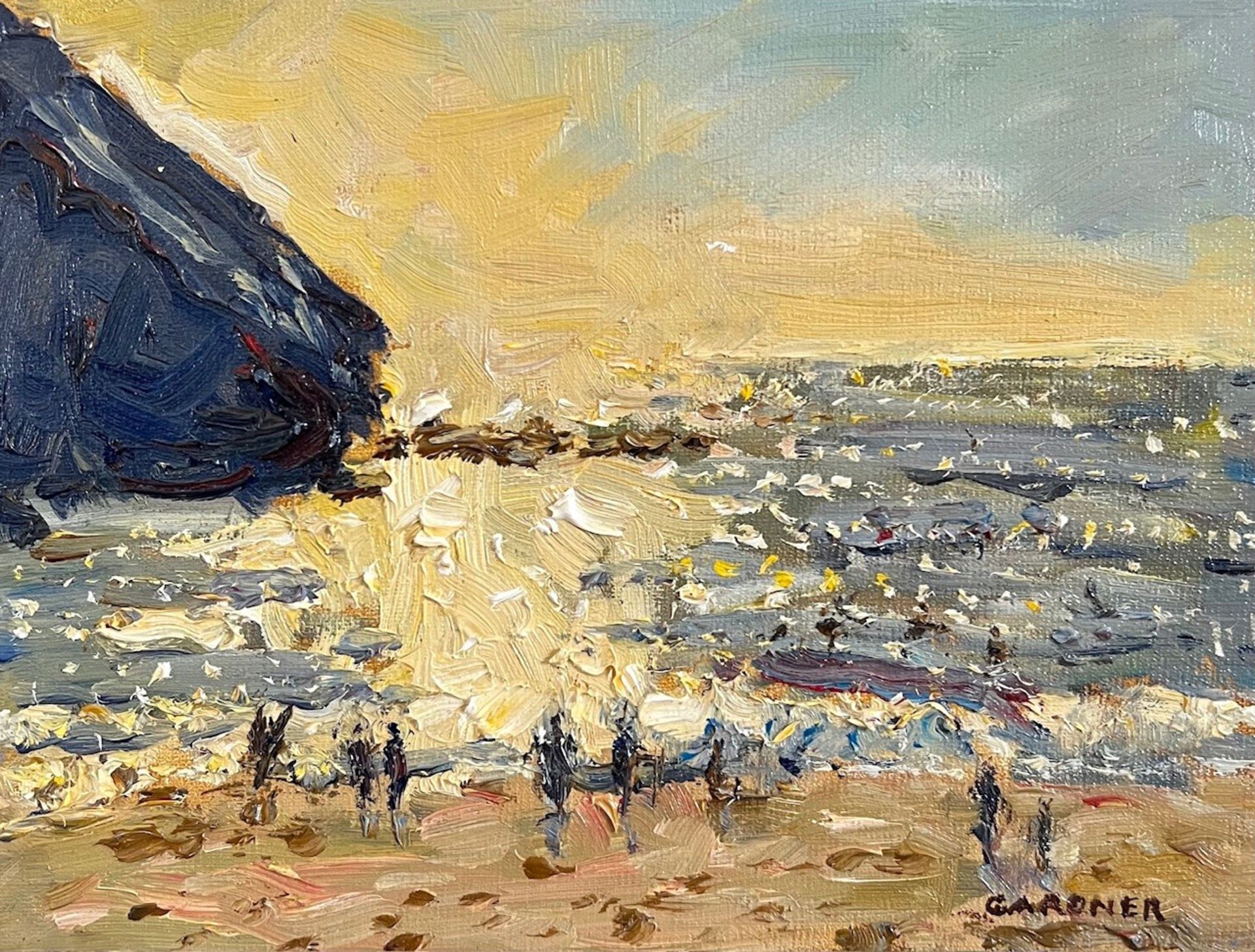 KEITH GARDNER RCA, OIL ON BOARD, 'EVENING SUN PORTREATH, CORNWALL', APPROX 15 x 20cm