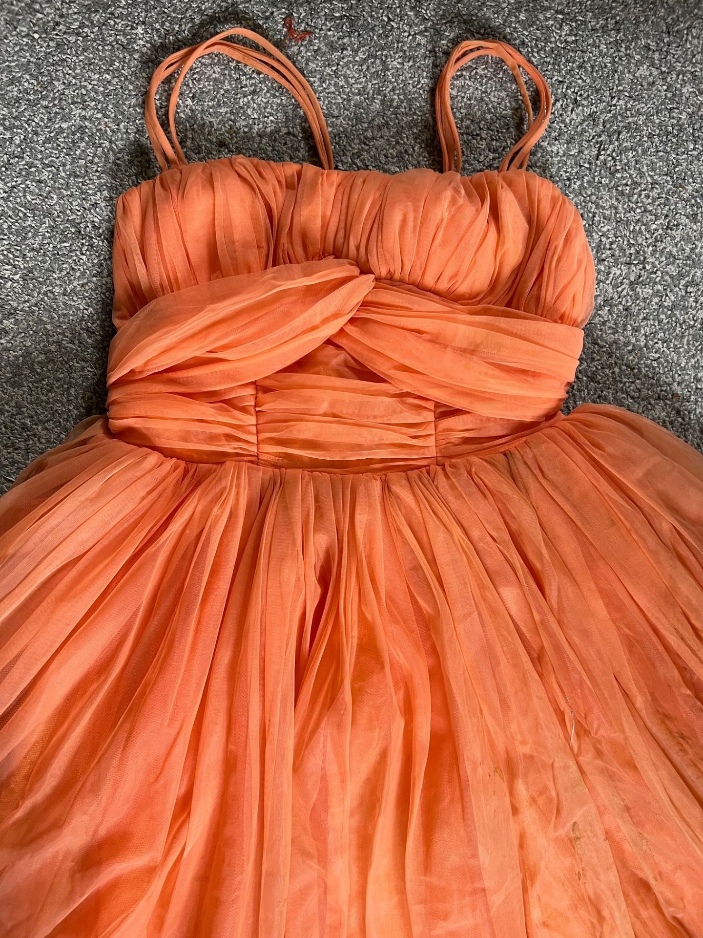 APRICOT NYLON/SATIN SHOULDER STRAP BALLERINA STYLE DRESS, SIZE 10 - Image 2 of 3