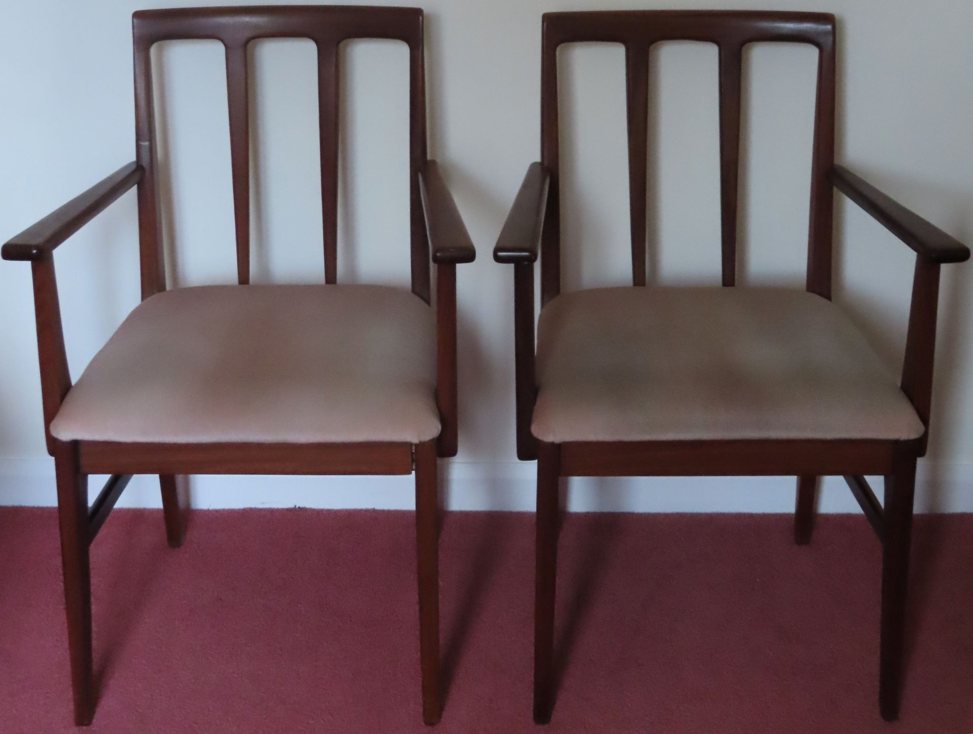 Pair of Danish style mid 20th century teak armchairs. Approx. 88cms H reasonable used condition with