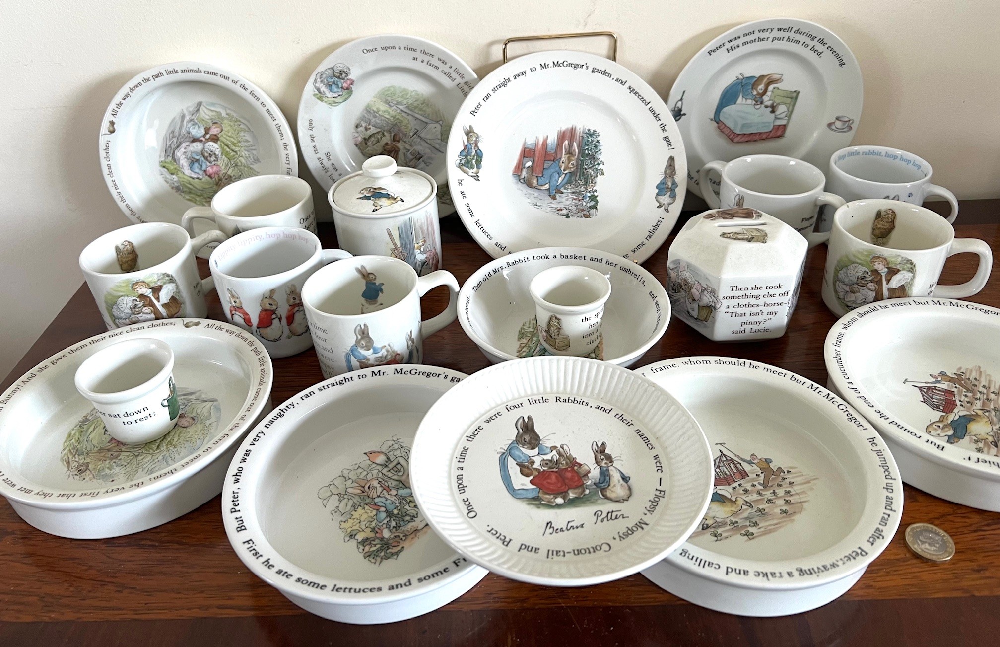 TWENTY-ONE PIECES OF WEDGWOOD PETER RABBIT CHINA ALL IN GOOD CONDITION