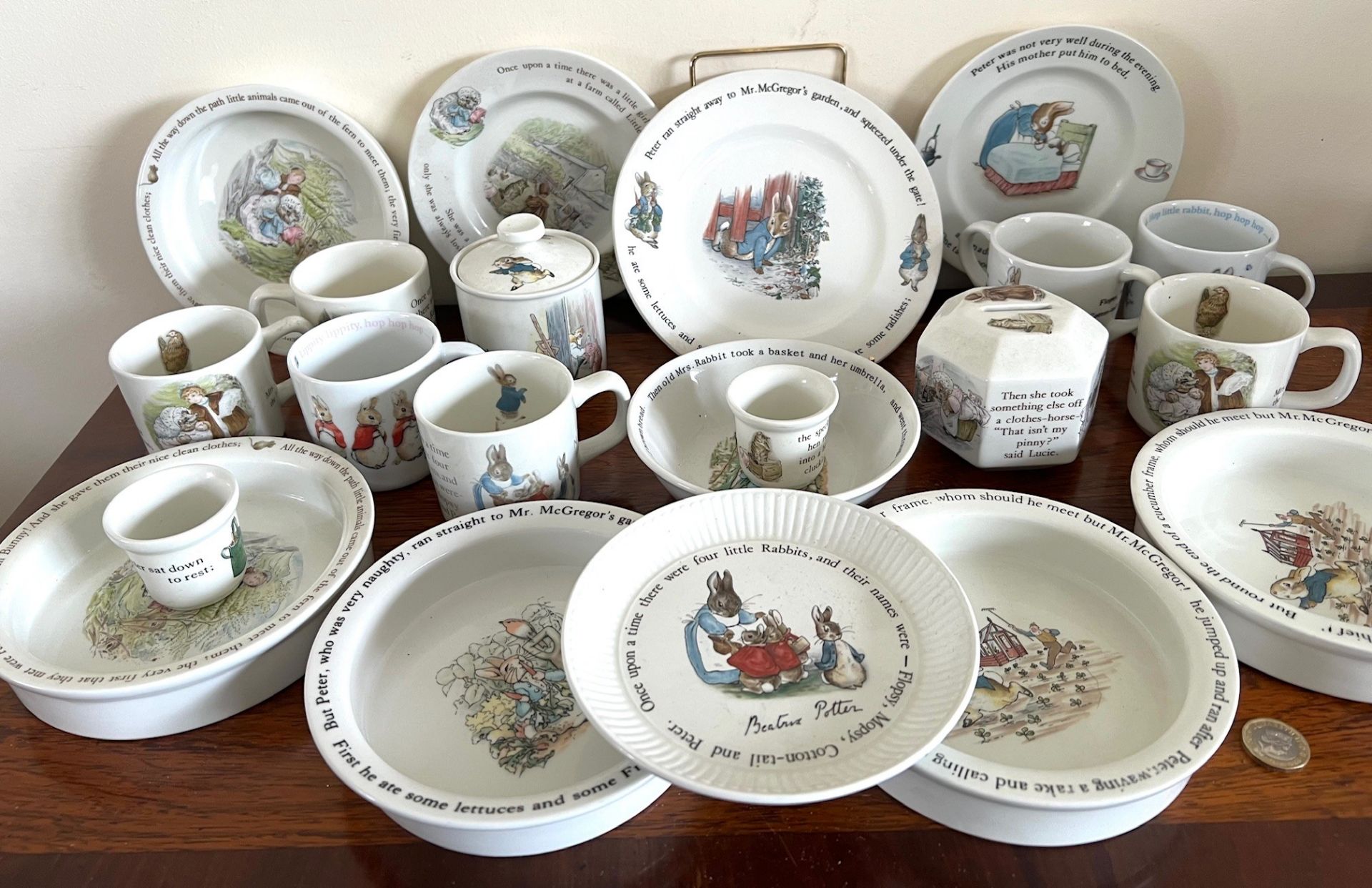 TWENTY-ONE PIECES OF WEDGWOOD PETER RABBIT CHINA ALL IN GOOD CONDITION