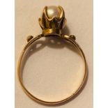 18ct GOLD RING SET WITH NATURAL PEARL, HAS BEEN RESIZED, SIZE Q, TOTAL WEIGHT APPROX 2.29g