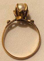 18ct GOLD RING SET WITH NATURAL PEARL, HAS BEEN RESIZED, SIZE Q, TOTAL WEIGHT APPROX 2.29g