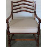 20th century mahogany bergere seated ladderback armchair. Approx. 77cms H reasonable used