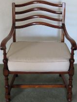 20th century mahogany bergere seated ladderback armchair. Approx. 77cms H reasonable used