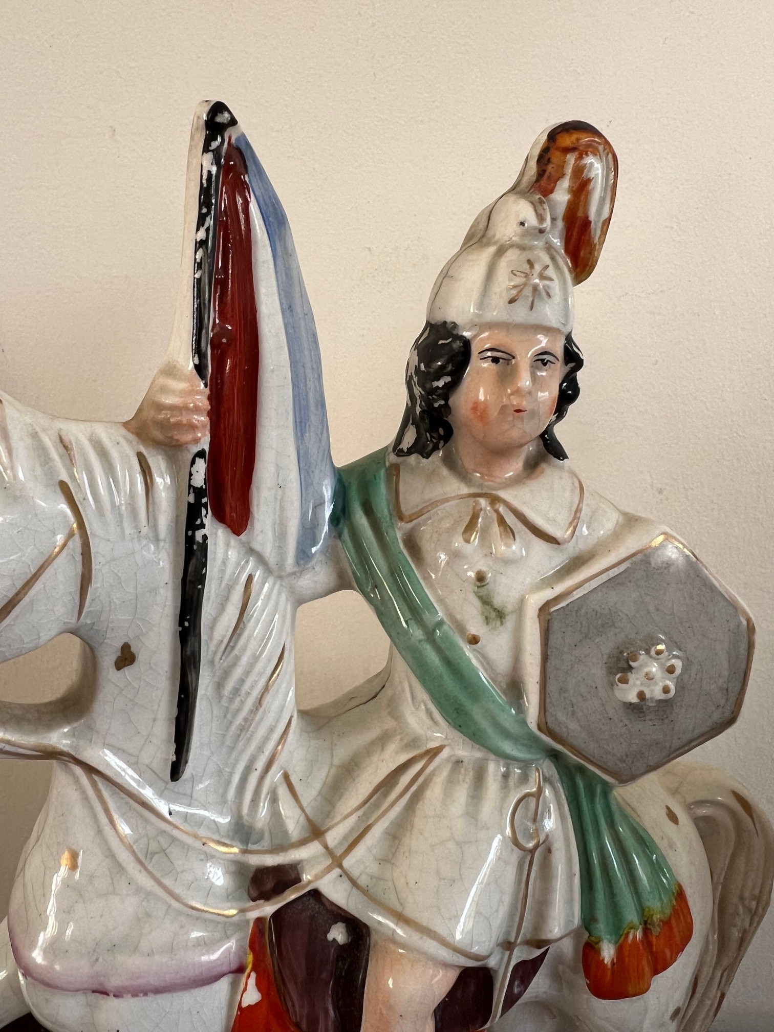 PAIR OF STAFFORDSHIRE 19th CENTURY 'WAR & PEACE' CERAMIC FIGURES, APPROX 29cm HIGH - Image 2 of 6
