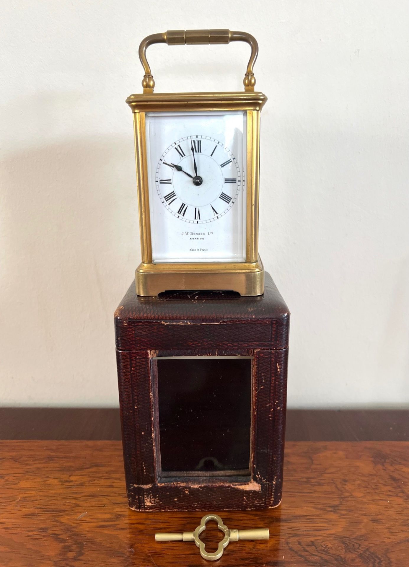 BRASS CARRIAGE CLOCK, BENSON OF LONDON, WITH COMPLETE LEATHER CARRIAGE CASE - Image 4 of 4