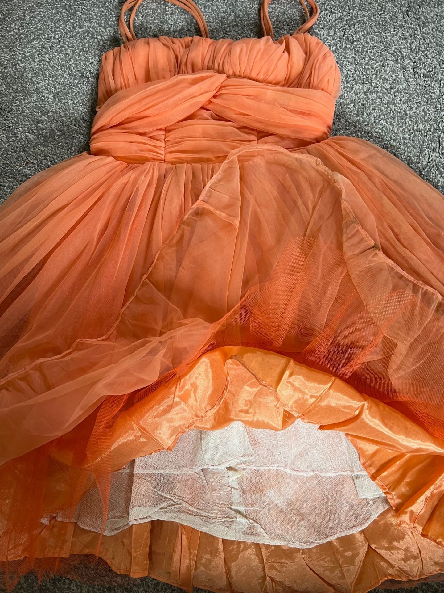 APRICOT NYLON/SATIN SHOULDER STRAP BALLERINA STYLE DRESS, SIZE 10 - Image 3 of 3