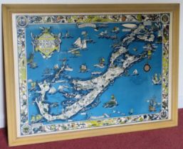 Large framed map of The Bermuda Islands, designed by Elizabeth Shurtleff. Approx. 62 x 91cms