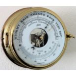 Schatz 20th century brass wall mounting circular barometer. Approx. 18cms D reasonable used