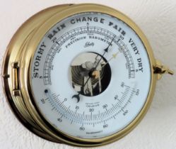 Schatz 20th century brass wall mounting circular barometer. Approx. 18cms D reasonable used