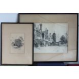 Two Herbert Railton monochrome prints - Cobham Hall & Bury St Edmunds, The Priory Gate. Largest