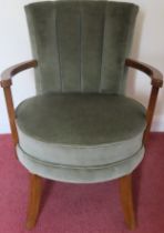 Art Deco style upholstered armchair. Approx. 75cms H reasonable used condition with minor scuffs and