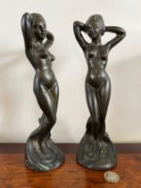 PAIR OF HEAVY SOLID CAST METAL FEMALE FIGURES (NON MAGNETIC), APPROX 25cm HIGH