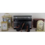 Sundry lot Inc. Roberts Radio, mantle clocks, cased binoculars, etc all used and unchecked