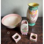 FIVE PIECES OF CLARICE CLIFF NEWPORT POTTERY