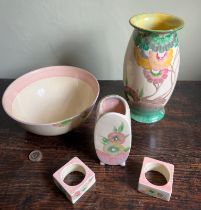 FIVE PIECES OF CLARICE CLIFF NEWPORT POTTERY