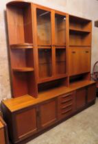 G Plan large mid 20th century teak sectional wall unit. Approx. 205cm H x 214cm W x 46cm D