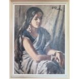 P. Ghatak - Framed oil on board female portrait. Approx. 48 x 35cms reasonable used condition