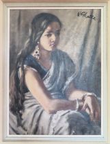 P. Ghatak - Framed oil on board female portrait. Approx. 48 x 35cms reasonable used condition
