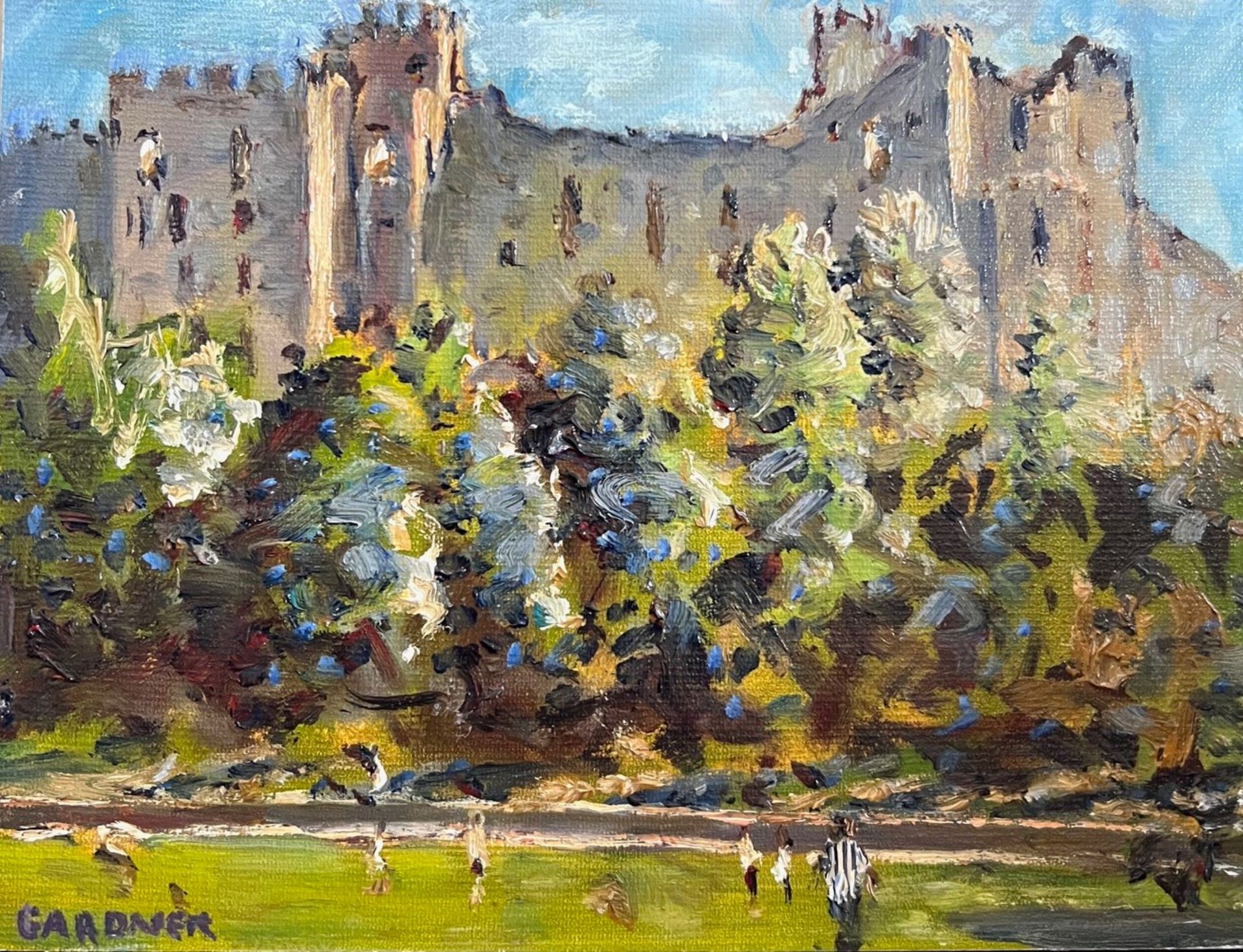 KEITH GARDNER RCA, OIL ON BOARD, 'LUDLOW CASTLE', APPROX 15 x 20cm