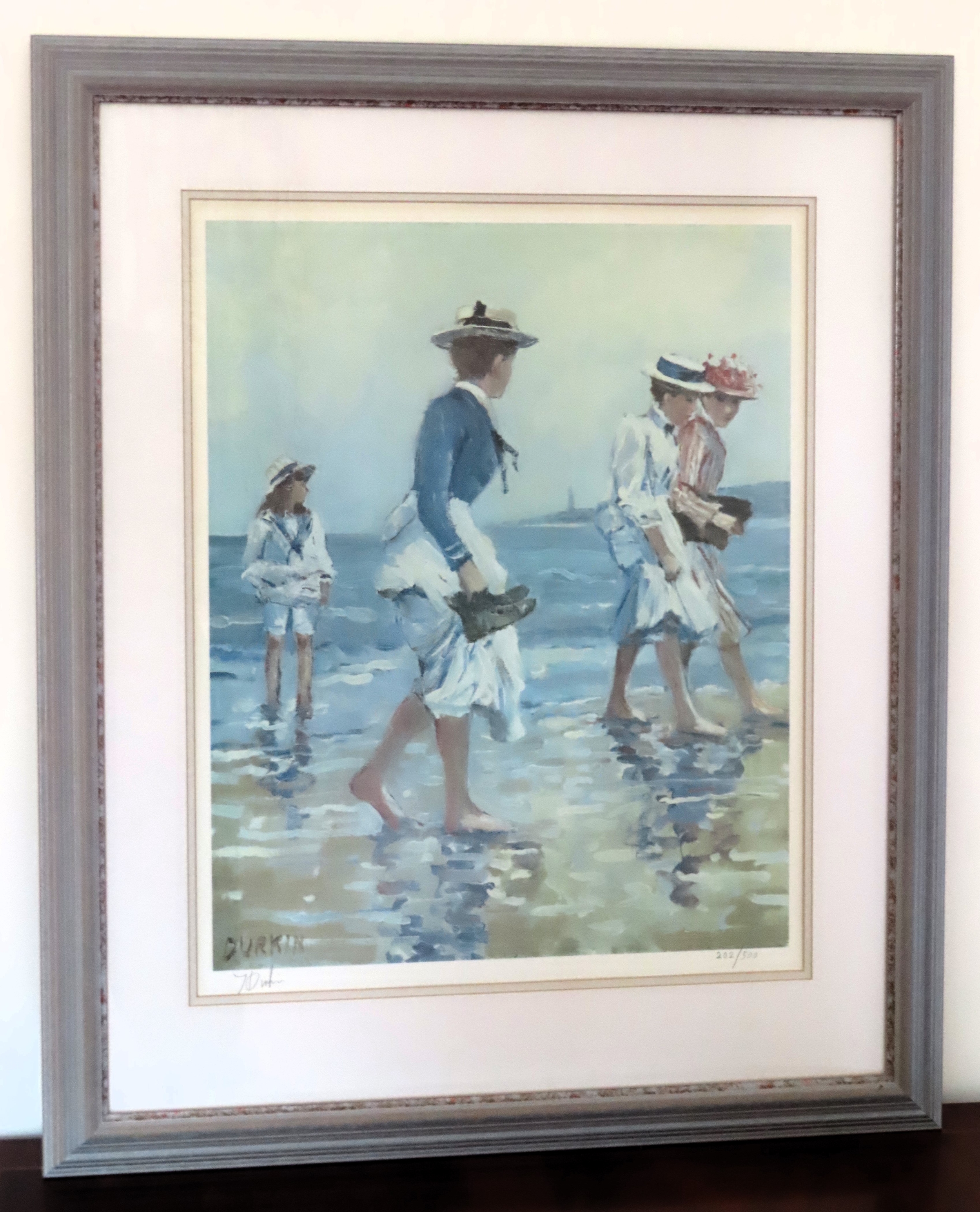 J. Durkin - Framed pencil signed limited edition polychrome print depicting a seaside scene with