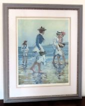 J. Durkin - Framed pencil signed limited edition polychrome print depicting a seaside scene with