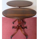 Pair of 20th century mahogany inlaid oval side tables. Approx. 54 x 67 x 45cms reasonable used