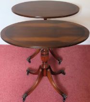 Pair of 20th century mahogany inlaid oval side tables. Approx. 54 x 67 x 45cms reasonable used