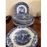 EIGHT SPODE ITALIAN PLATES, ALSO OTHERS SOME STAINED AND CRACKED