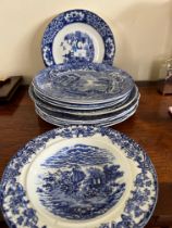 EIGHT SPODE ITALIAN PLATES, ALSO OTHERS SOME STAINED AND CRACKED