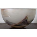 Charles Bray (1922-2012) studio glass bowl depicting mountain scene. Approx. 16cm H x 30cm