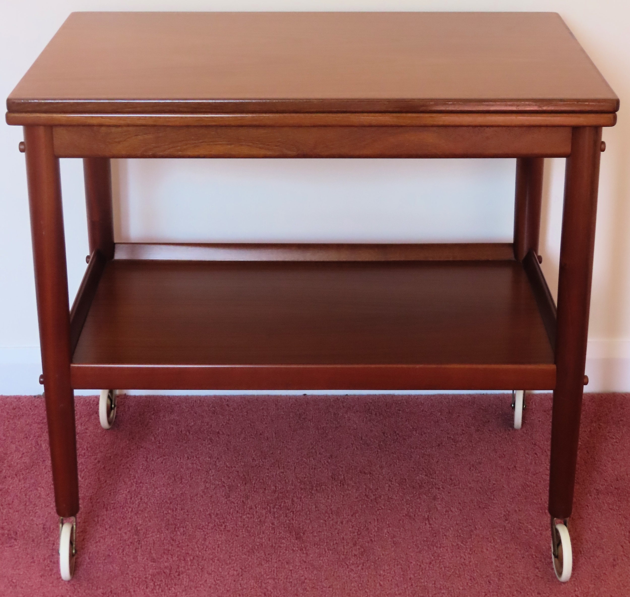 Danish mid 20th century teak fold over tea trolley, Stamped P. J St. Heddinge. Approx. 64 x 70 x