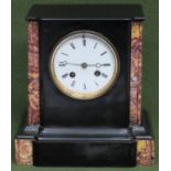 Vintage black slate mantle clock with enamelled circular dial. Approx. 23cm Used condition, not