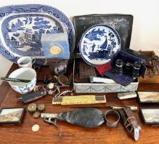 COLLECTION OF SUNDRY OBJECTS INCLUDING SILVER NAPKIN RING, TIN OF MECCANO, ETC