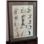 Vintage golfing related humorous polychrome print. Approx. 43 x 27cms reasonable used condition