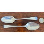 PAIR OF SILVER DESSERT SPOONS, MARKS INDISTINCT