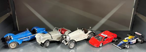 A group of five large diecast model vehicles, longest L. 25cm.