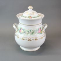 A large 19thC hand painted ceramic jar and cover, H. 38cm.