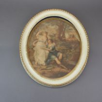 An oval framed 18thC mezzotint after Wheatley, frame size 33 x 40cm.