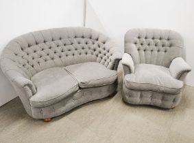 A pair of three seater leather sofas/ settees, L. 200cm D. 95cm.