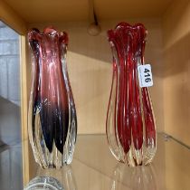 Two 1970's studio glass vases, H. 24cm.