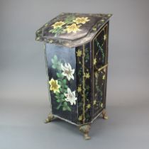 A continental toleware hand painted metal log box, H. 61cm.