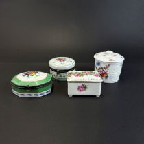 Two 19thC French porcelain boxes with hinged lids largest W 18cms. With two further porcelain