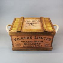 A reproduction wooden ammunition box. 41 x 31 x 24cm.