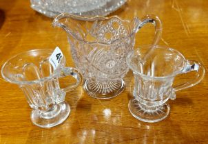 A pair of 19thC cut glass custard cups and a Victoria Jubilee jug.